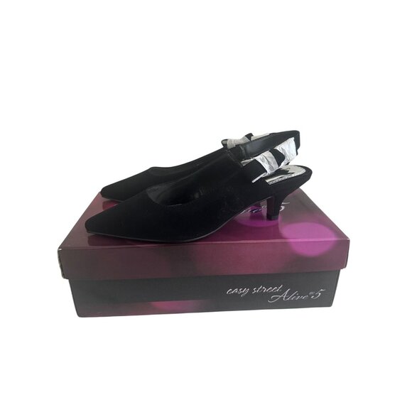 EASY STREET Black Lamy Fabric Slingback Bow Kitten Heels Size 8 NEW NIB - Picture 8 of 9